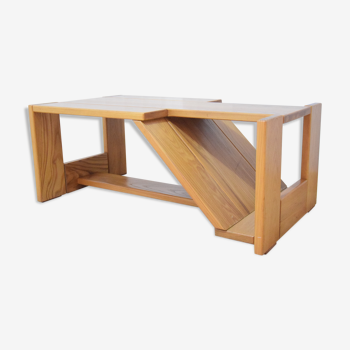 Table low asymmetrical renewed Elm - Vintage - 70/80 - Design - modernist