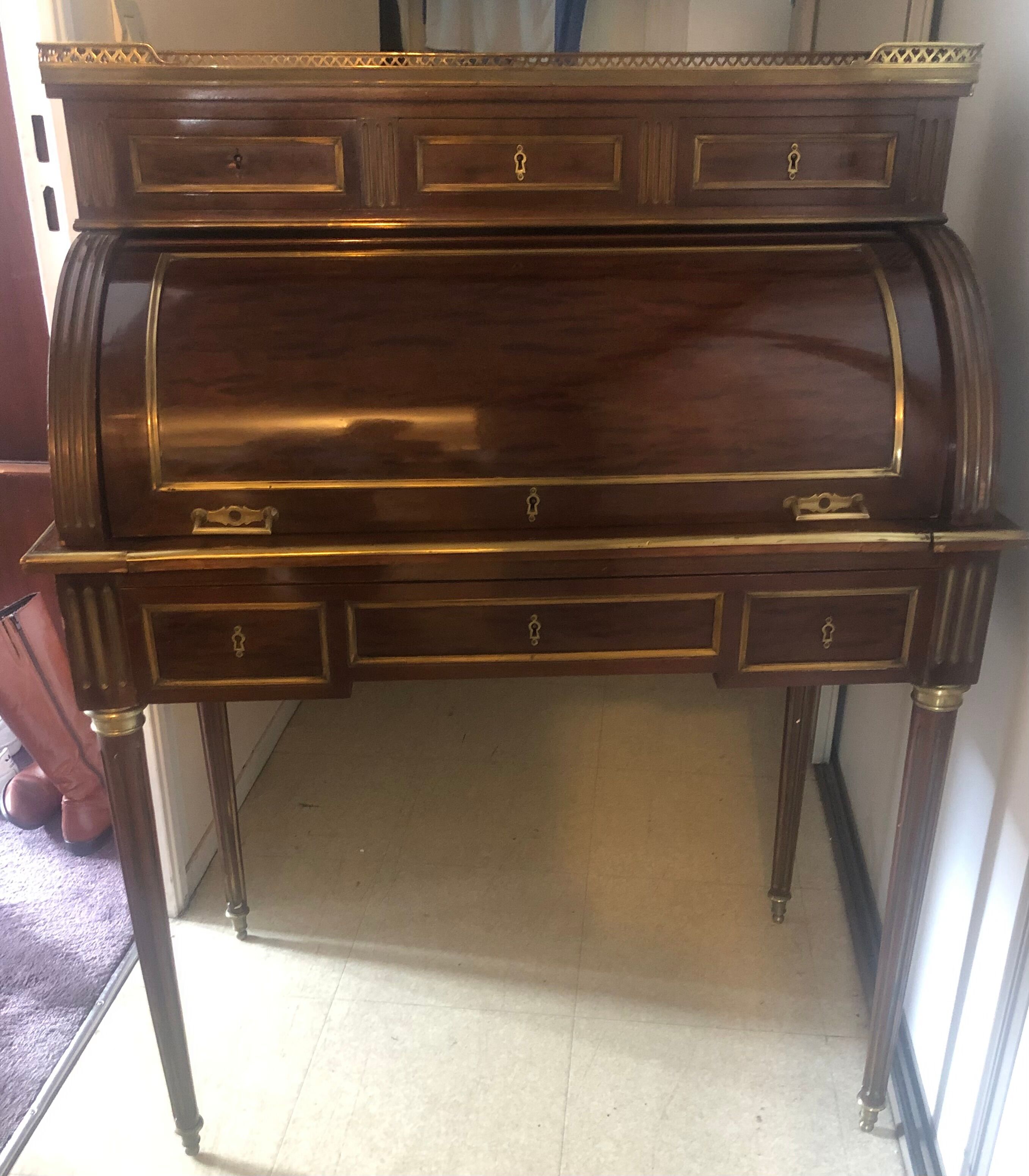 Mahogany plated cylinder desk