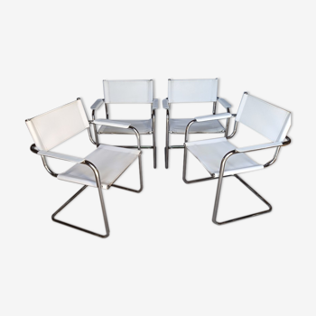 4 fauteuils cuir blanc bauhaus design
