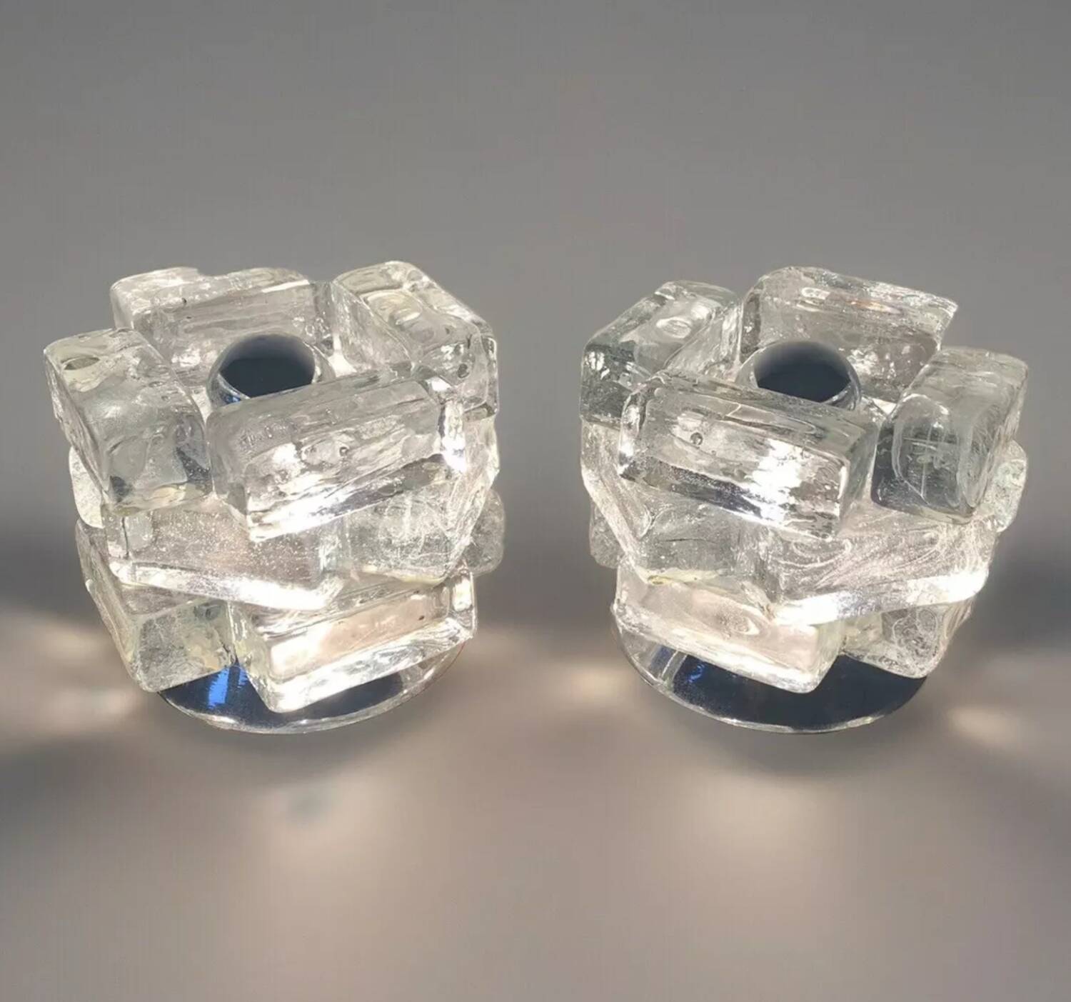 Pair of Murano Glass Cube Lamps Albano Polished for Poliarte 60's