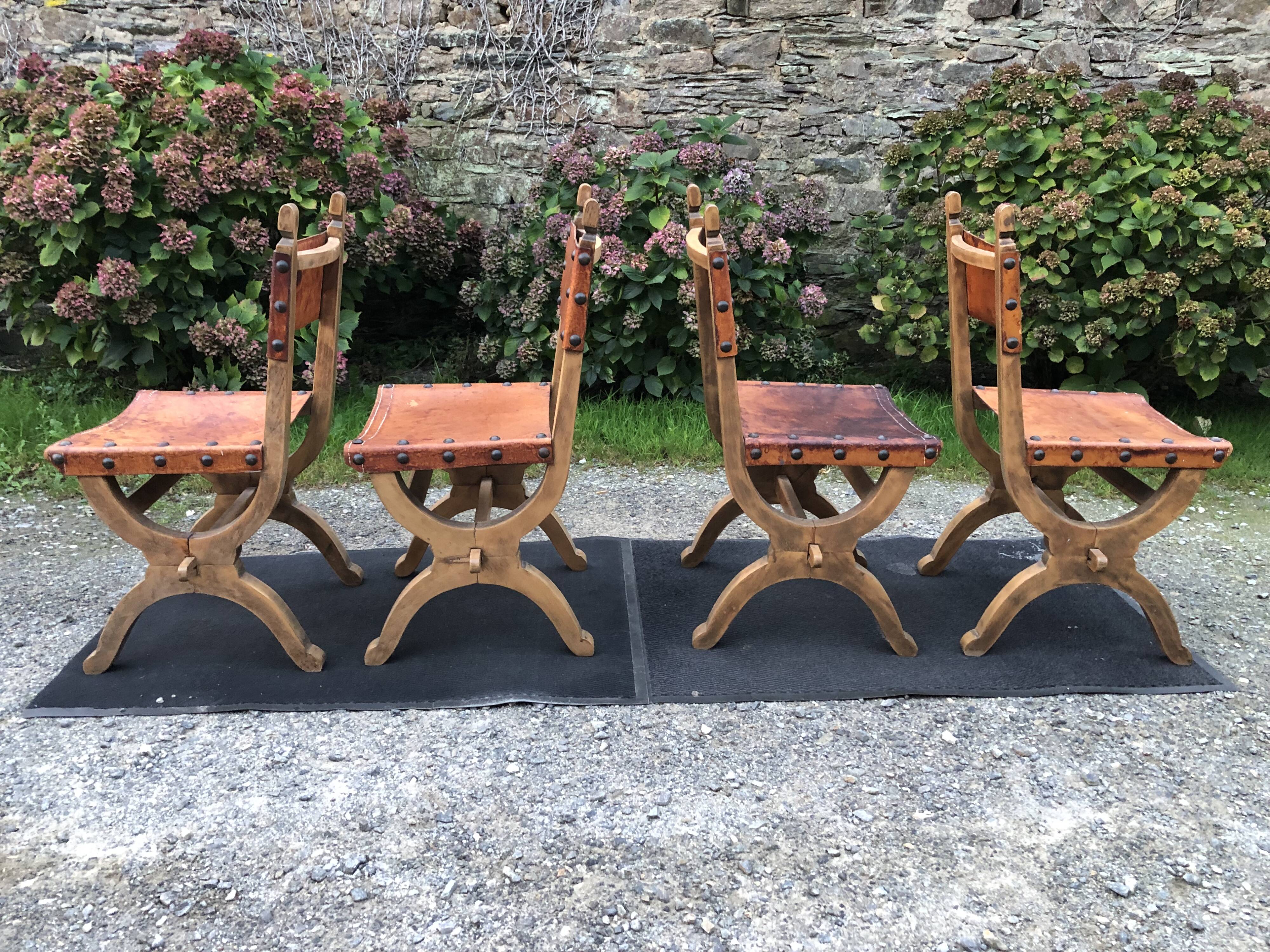 Set of 4 vintage brutalist chairs by Bram Sprij, Netherlands 1960s. in beech.