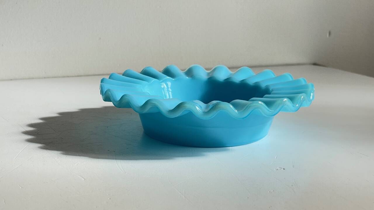 CENDRIER Vide-Poche Verre OPALIN Bleu VINTAGE