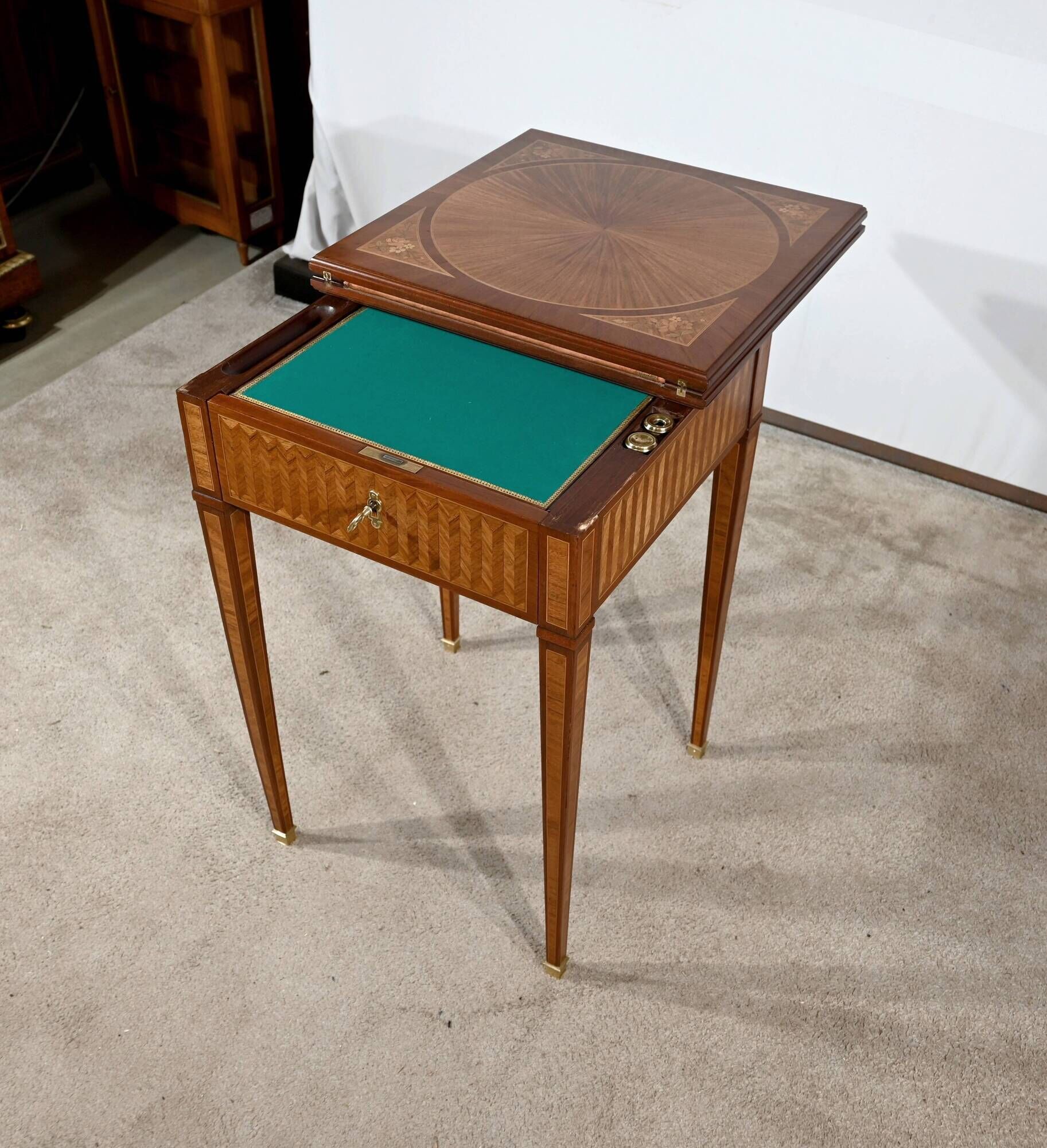 Mahogany and marquetry games table, Art Nouveau, 1920