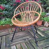 Fauteuil corbeille en rotin vintage