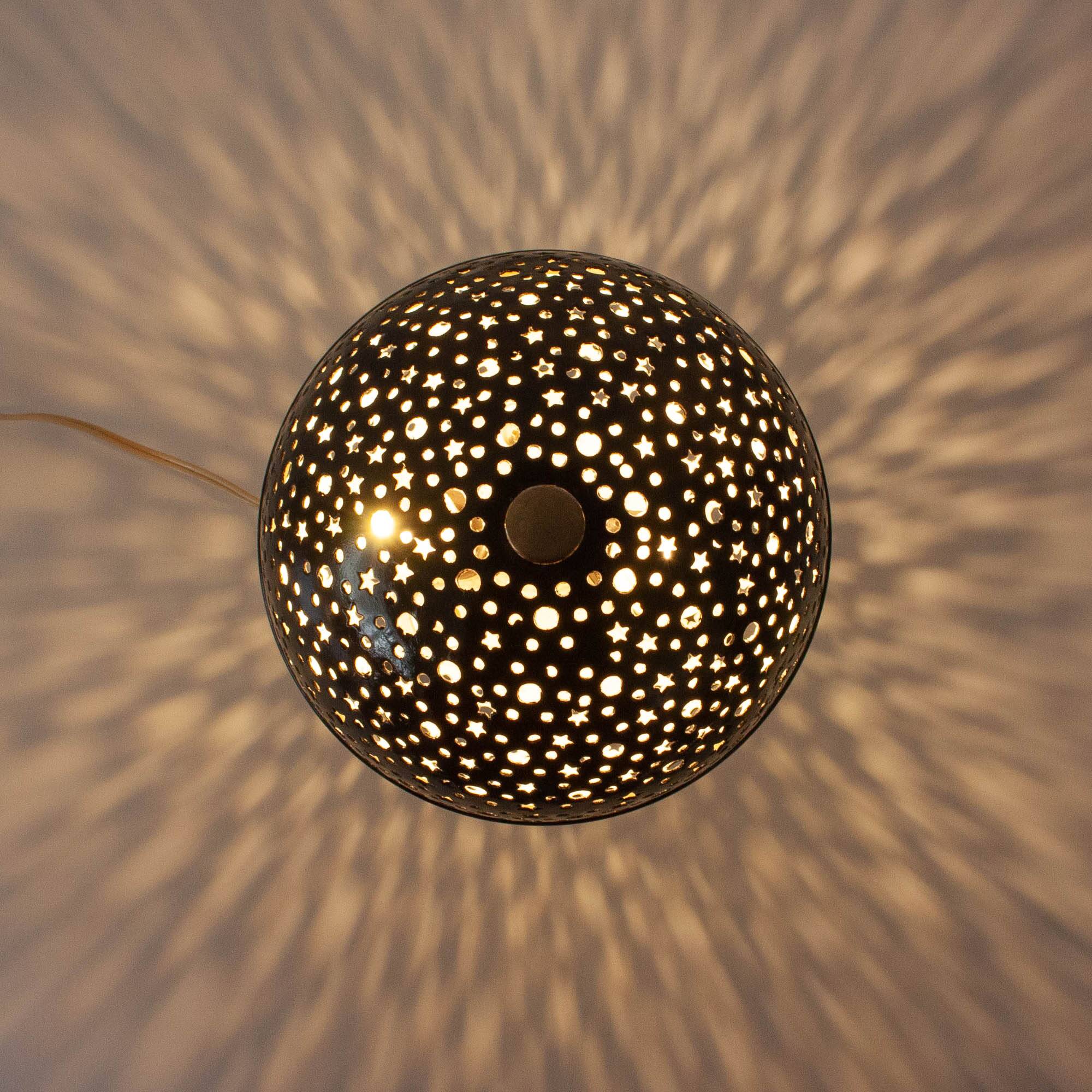 1950s French Saturn Table Lamp in Pierced Aluminum and Brass