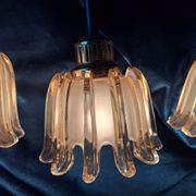 Set of 3 Doria pendant lights in brass and amber-coloured glass, 1960s