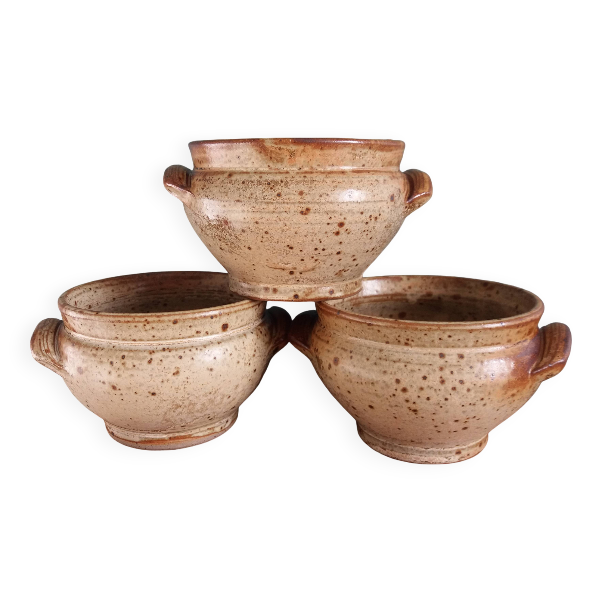 Soup bowls and cups in Puisaye stoneware by Jean-Pierre Prud'homme