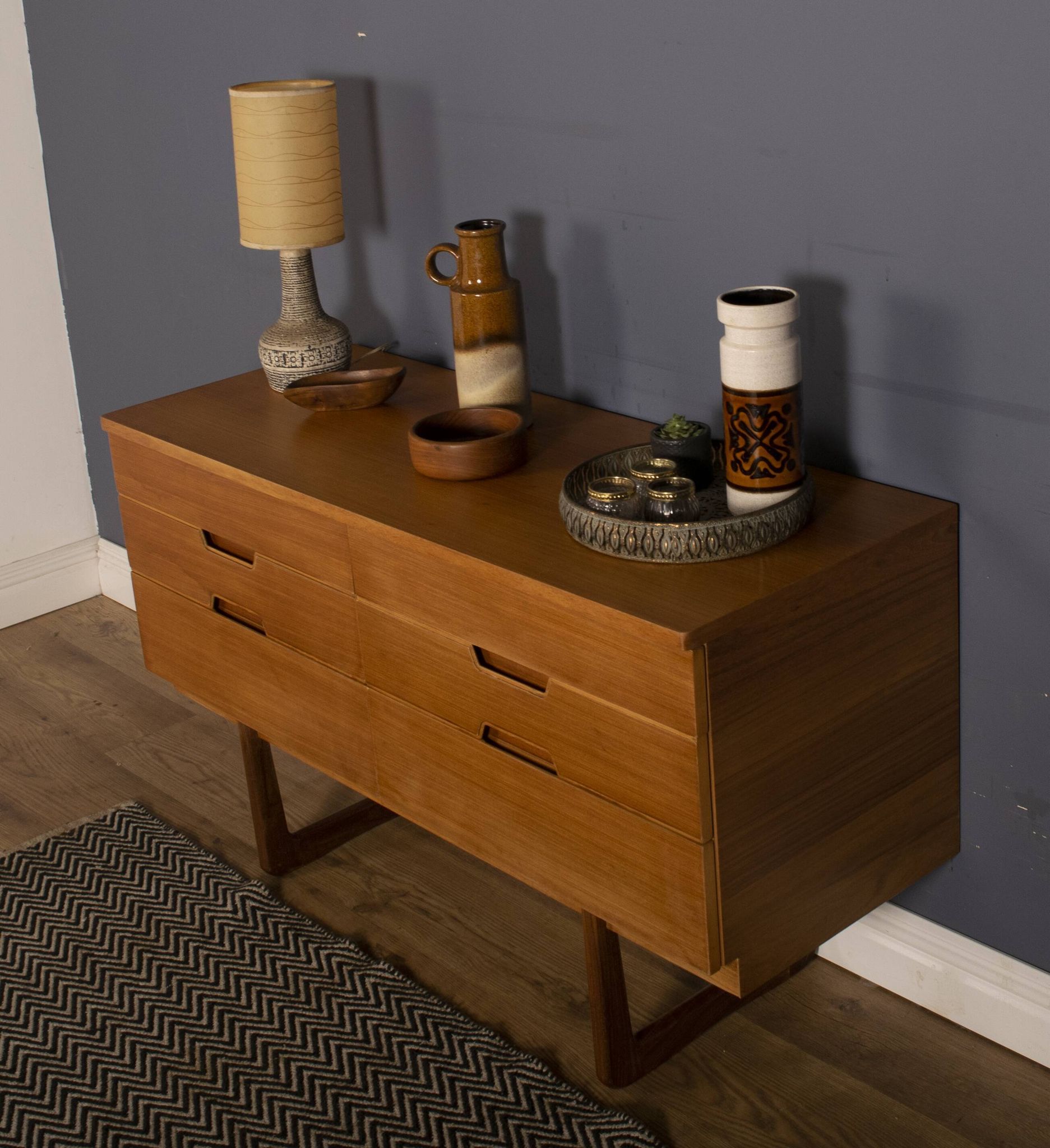Restored teak retro uniflex 1960s chest of drawers sideboard q range by gunther hoffstead
