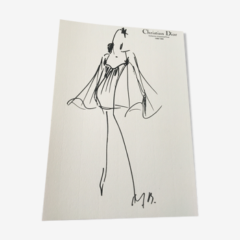 Illustration fashion sketch, autumn collection - winter 1988/1989 Christian Dior