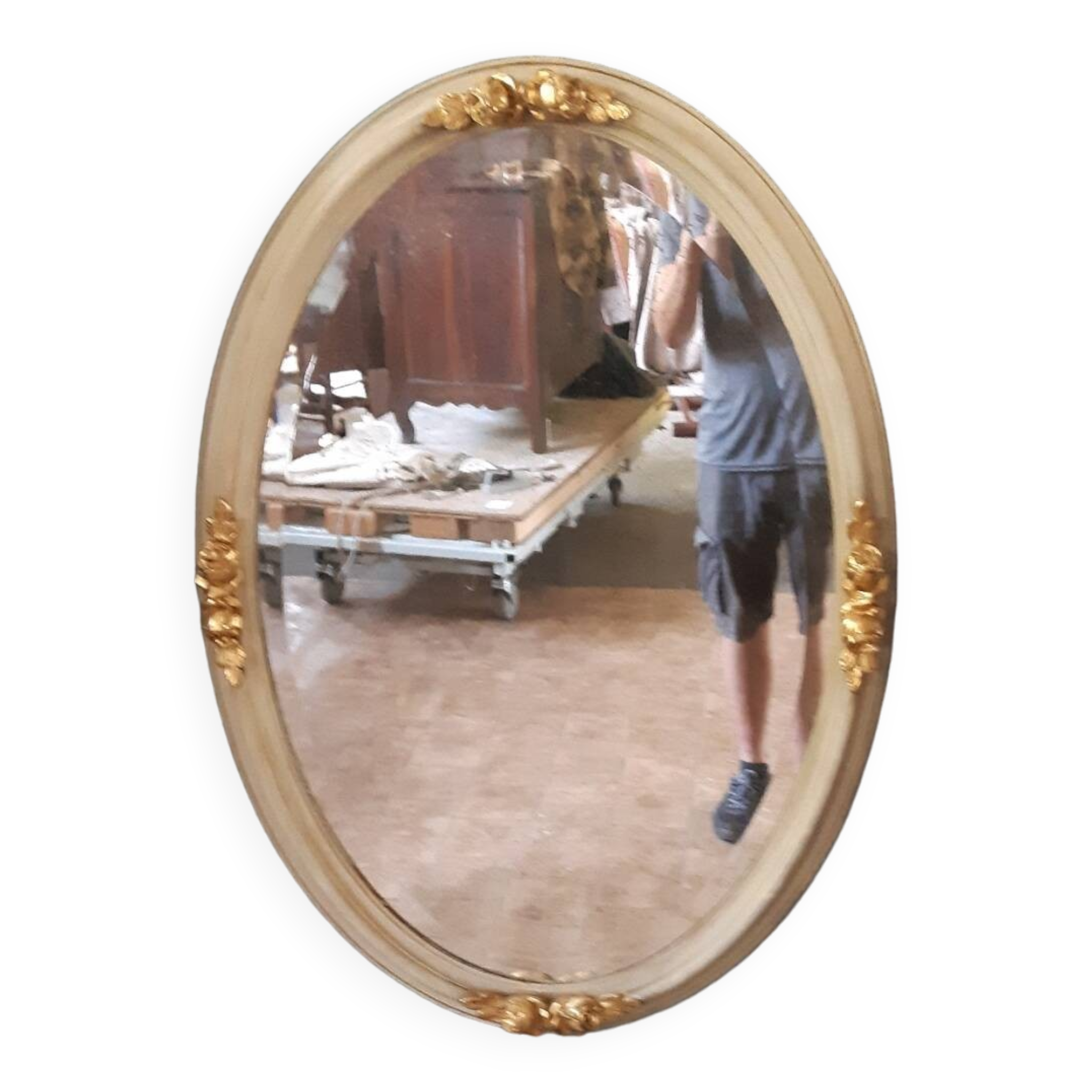 Miroir ovale blanc et doré 101X70