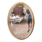 Miroir ovale blanc et doré 101X70