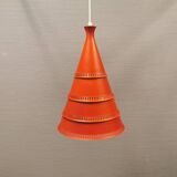 Knud Hjerting Metal layered cone-shaped hanging lamp with perforated detail on the edge. Model P208