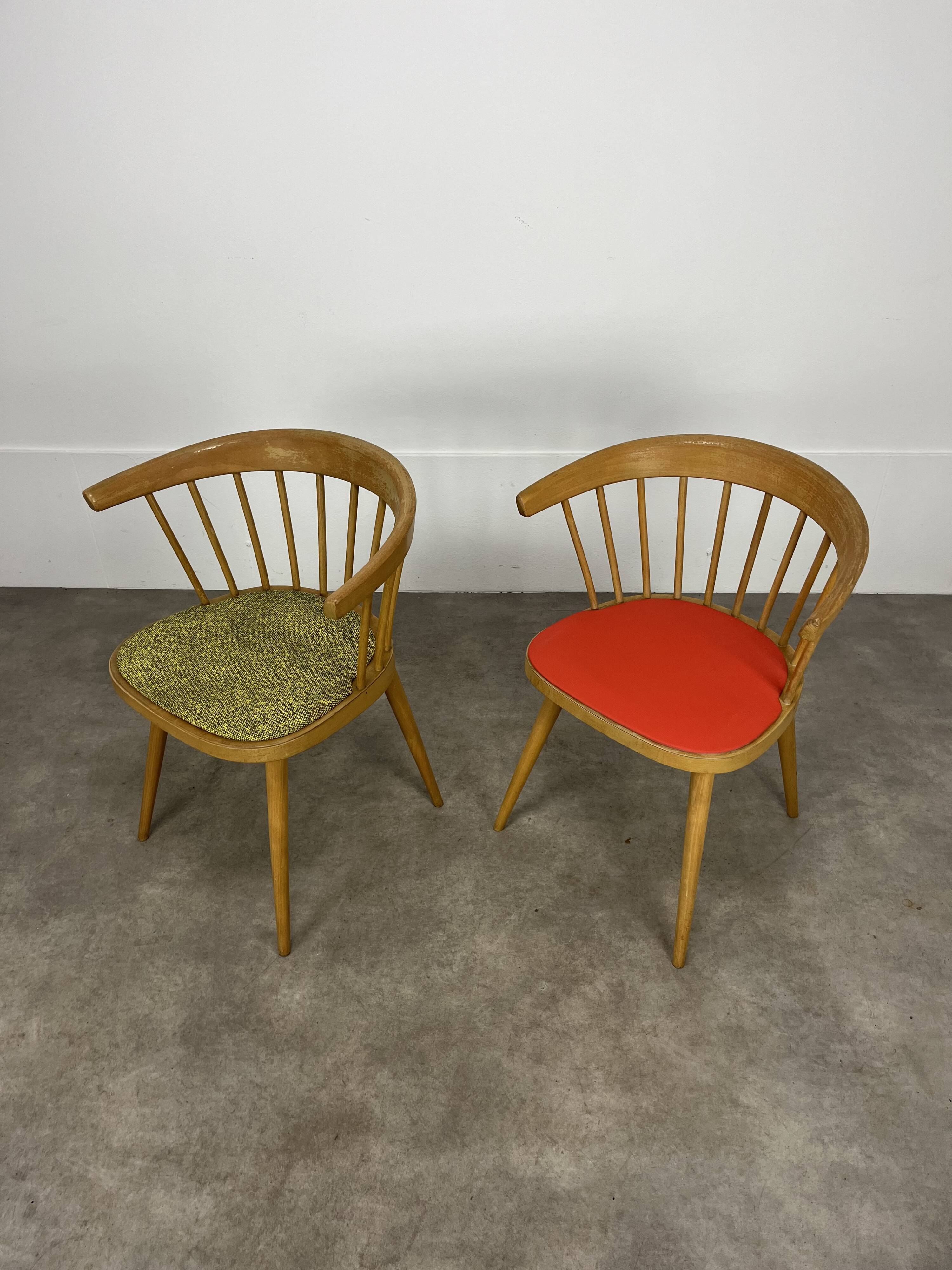 Pair of Baumann 740 office chairs, slatted models, 1960s