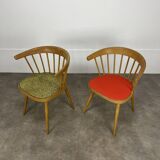 Pair of Baumann 740 office chairs, slatted models, 1960s