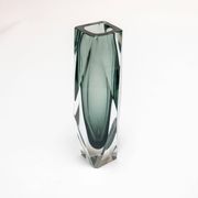 Vintage Geometric Vase in Grey "Sommerso" Murano Glass, Flavio Poli Style