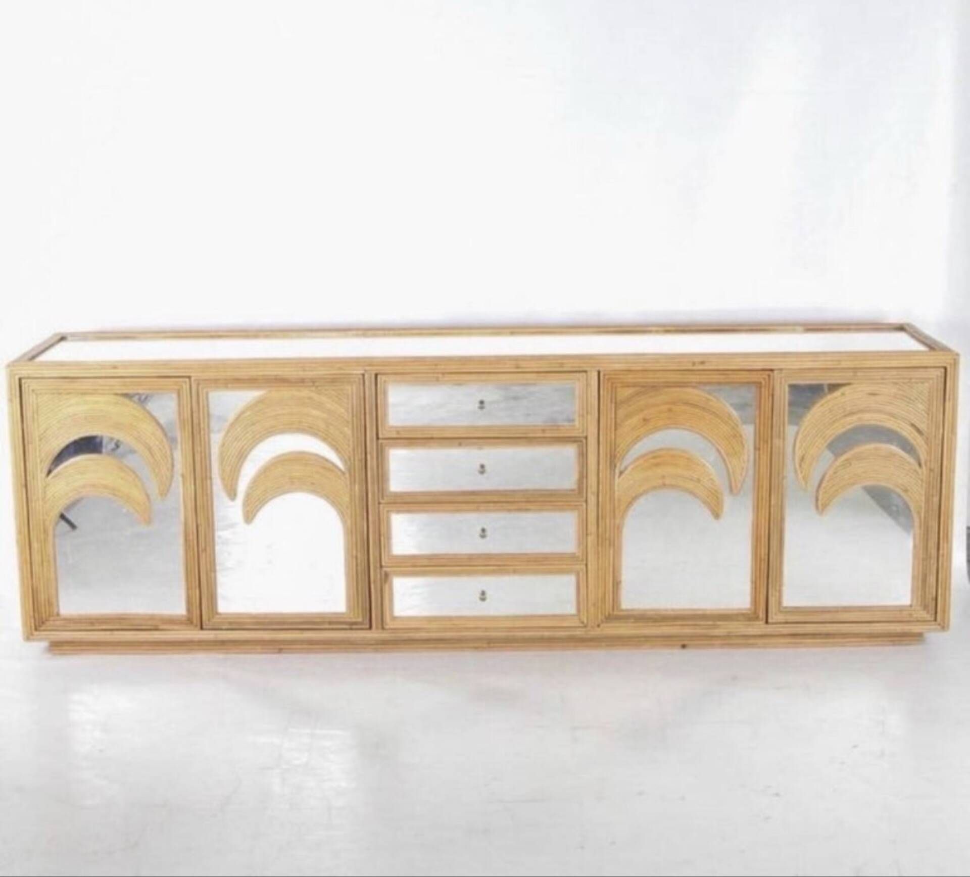 Enfilade « palmes » en rotin et miroirs 