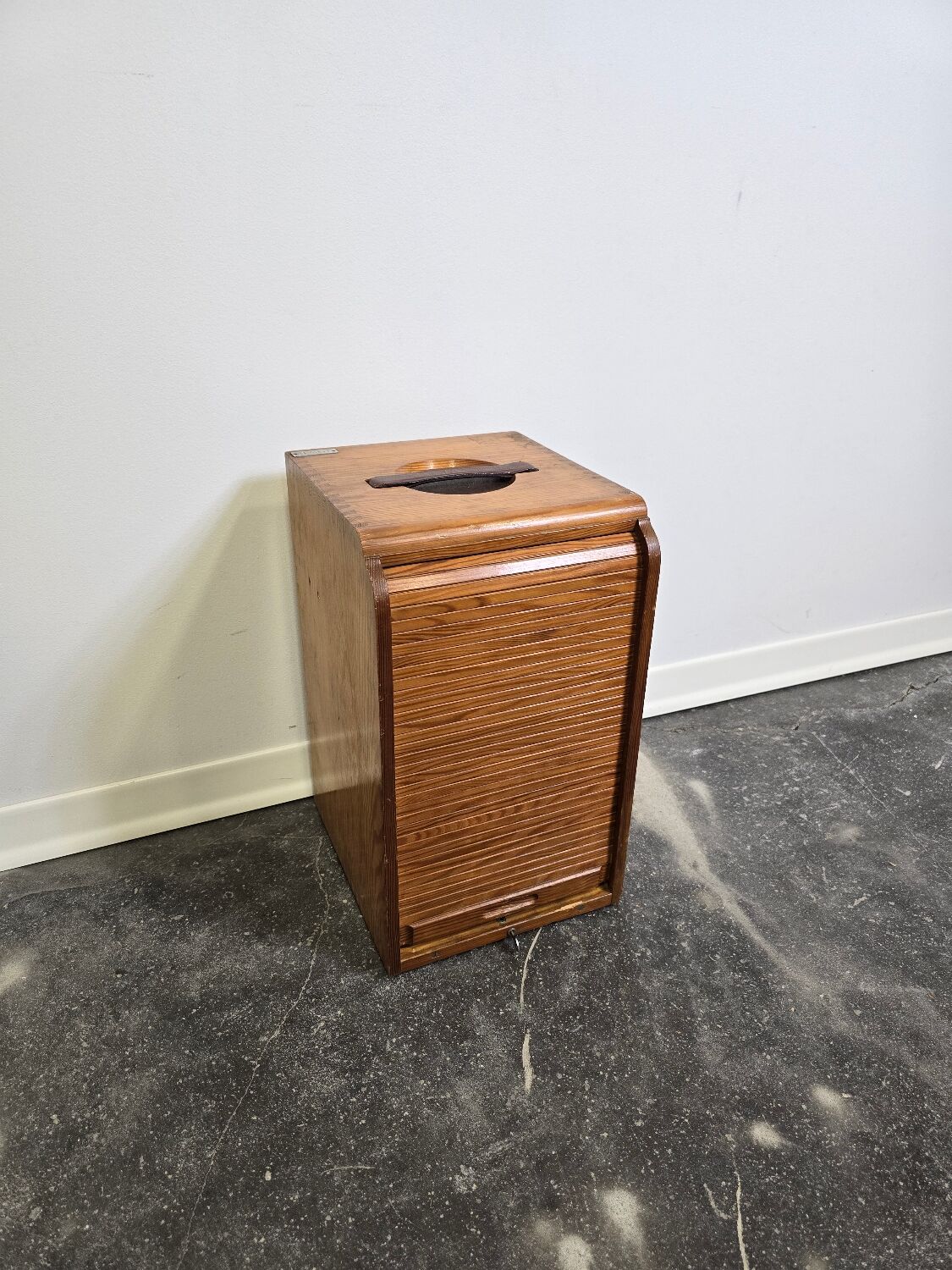 30s Industrial Tambour-Front Oak Cabinet, Portable Form