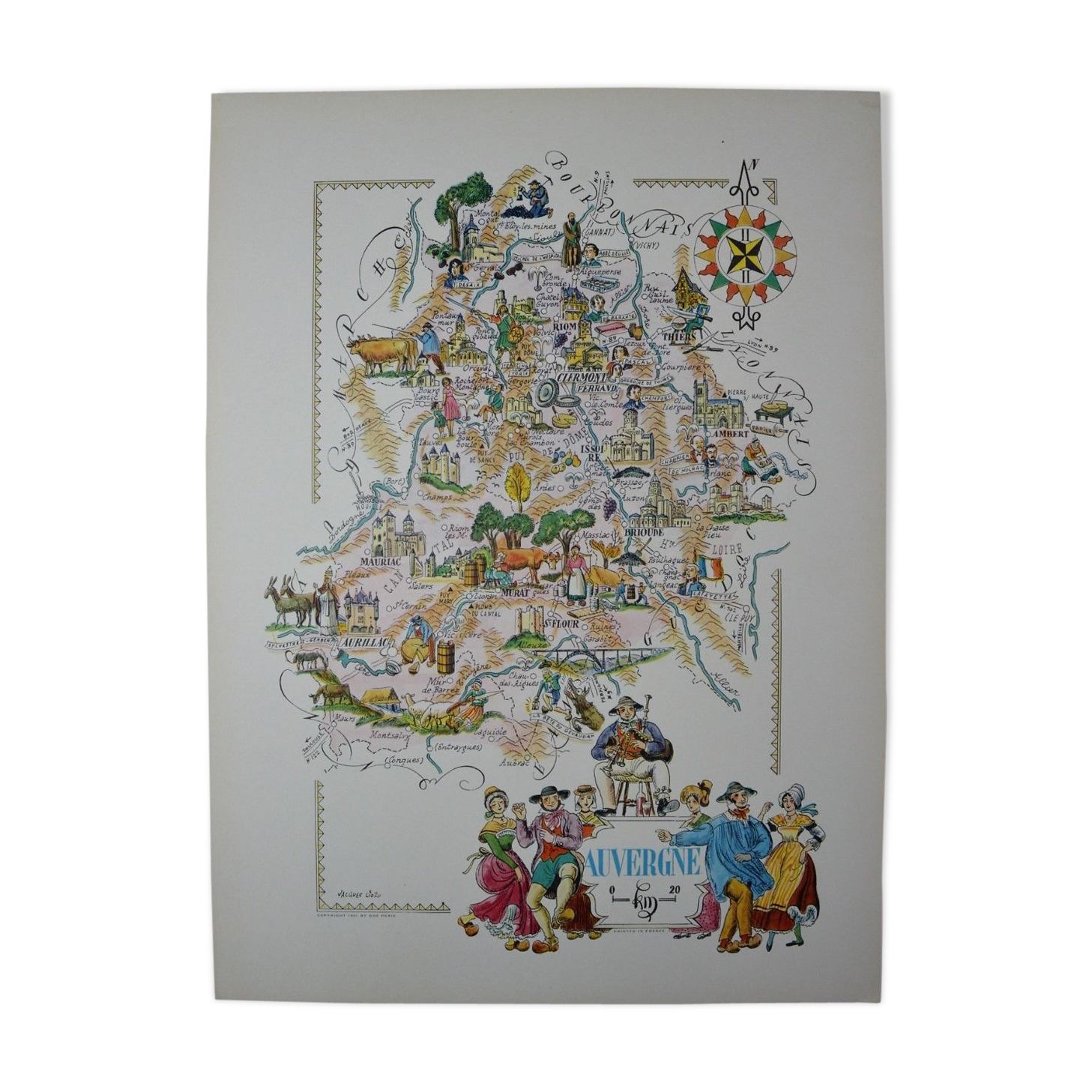 Illustrated map of the Auvergne Region of France Jacques Liozu