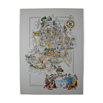 Illustrated map of the Auvergne Region of France Jacques Liozu