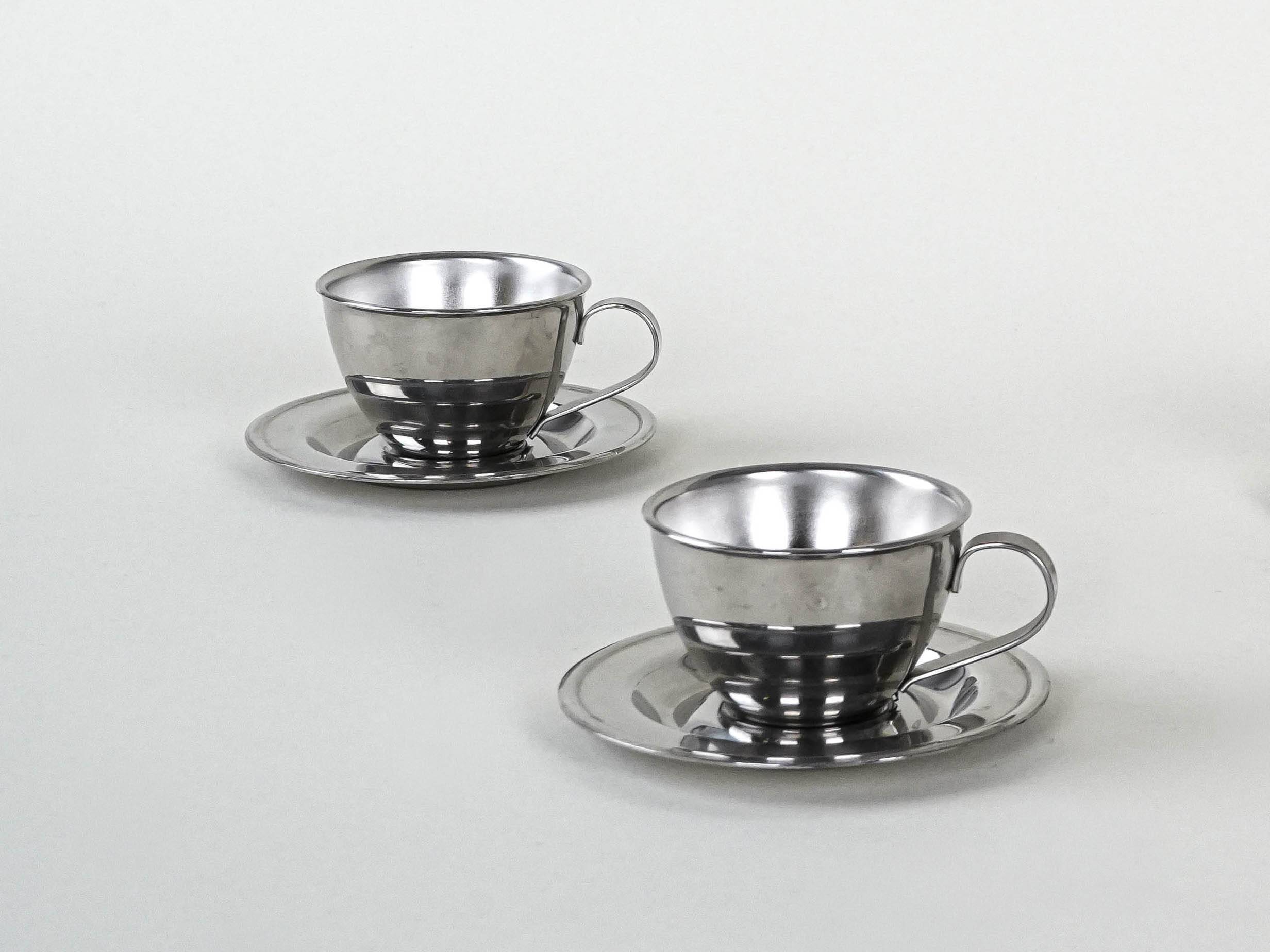Set of stainless steel cups, Italian design, 1980s, production: Italy