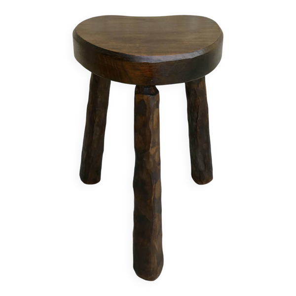 Tabouret tripode en bois massif, vers 1960