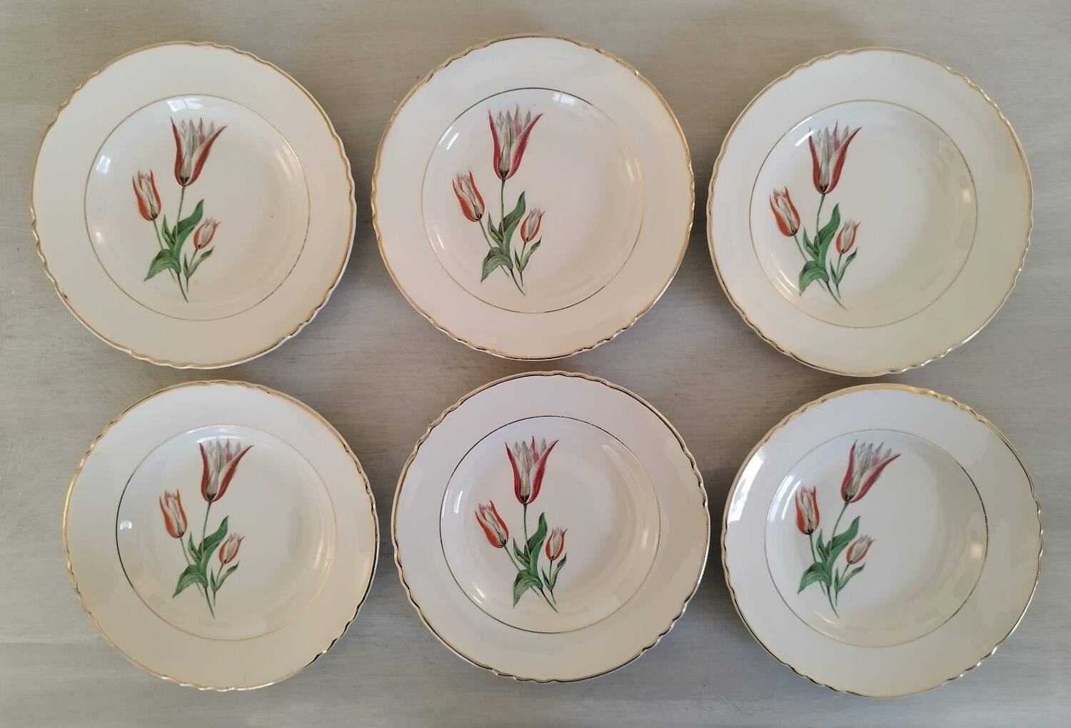 Old earthenware hollow plates Moulin des loups Orchies vintage tulip model