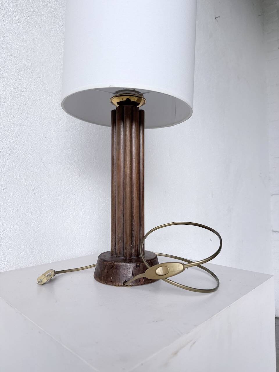 1940s Art Deco oak desk lamp