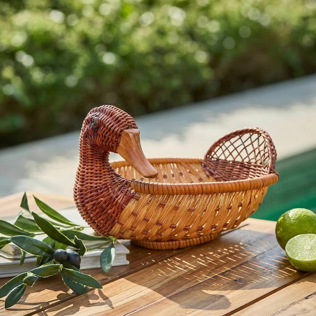 Panière / corbeille en osier en forme de canard