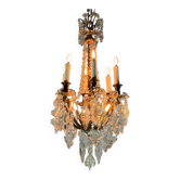 Lustre cage en bronze doré garni de pampilles en cristal taillé vers 1900