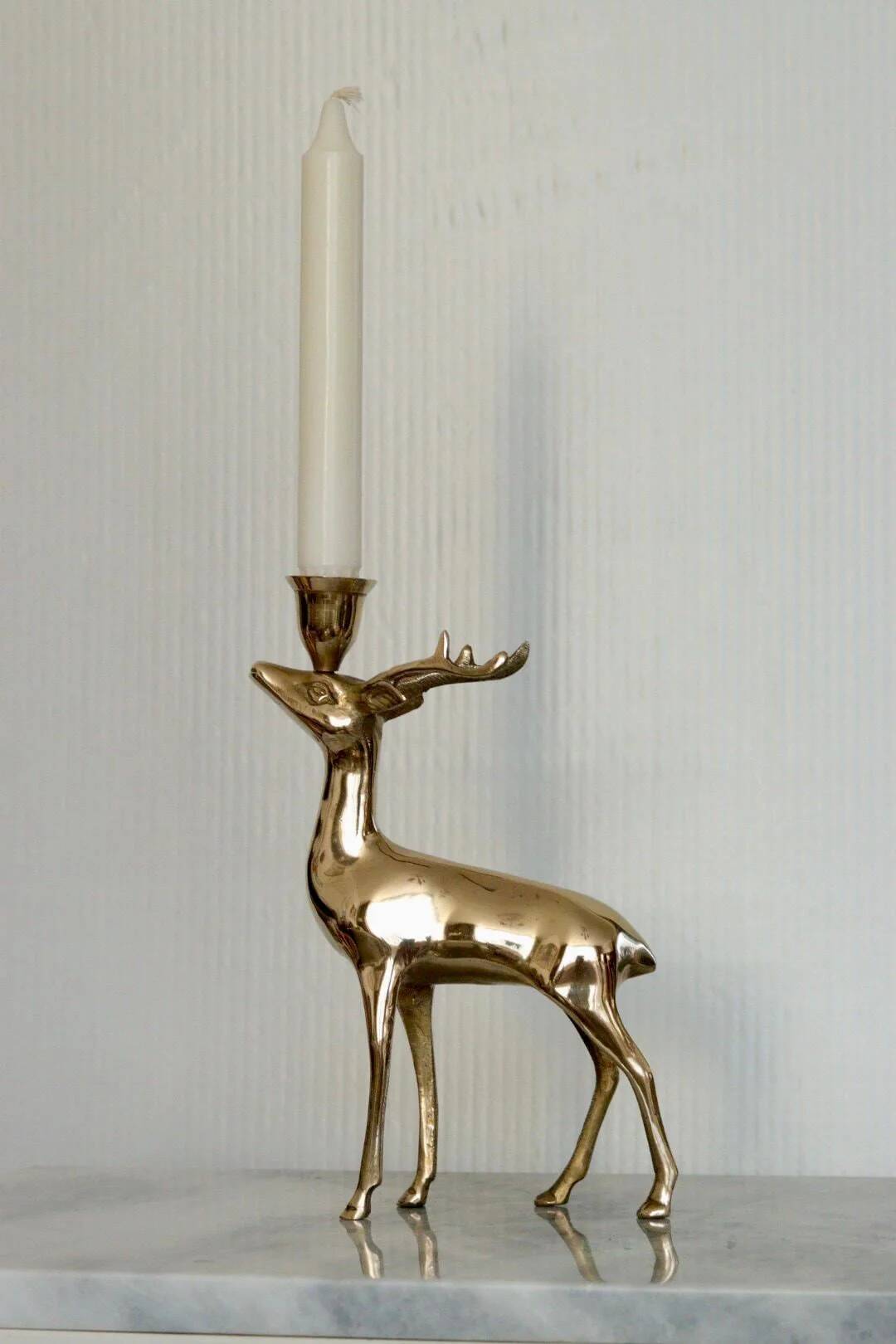 Vintage brass stag candlestick holder