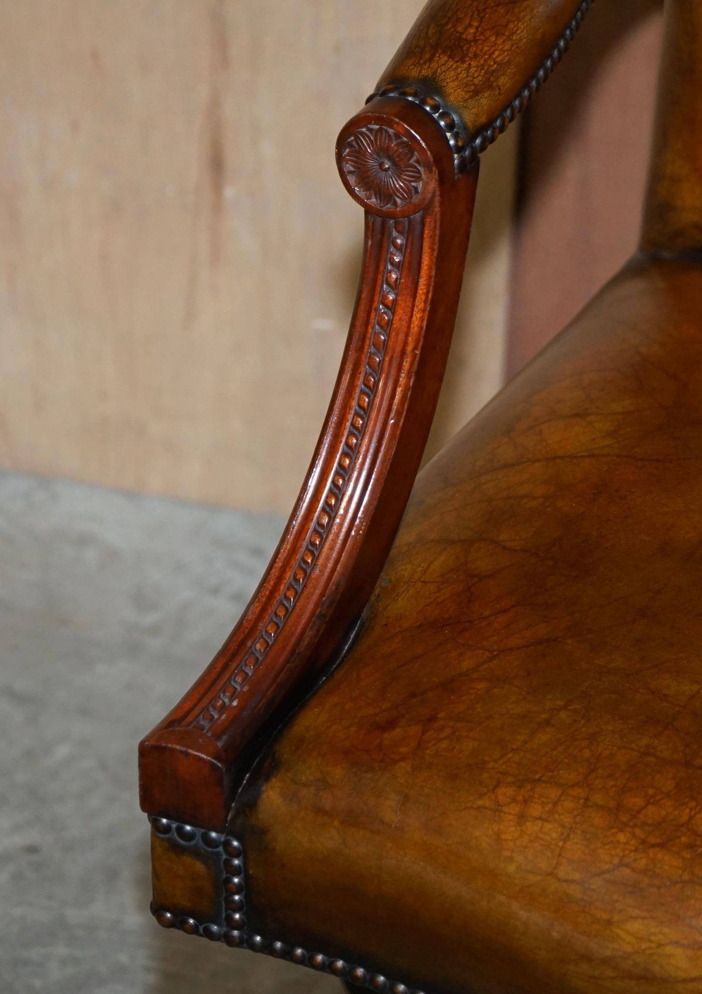 Restored vintage executive chair, leather, oak frame.