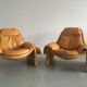 Set of 2 chairs P60 with ottoman by Vittorio Introini for Saporiti 1960