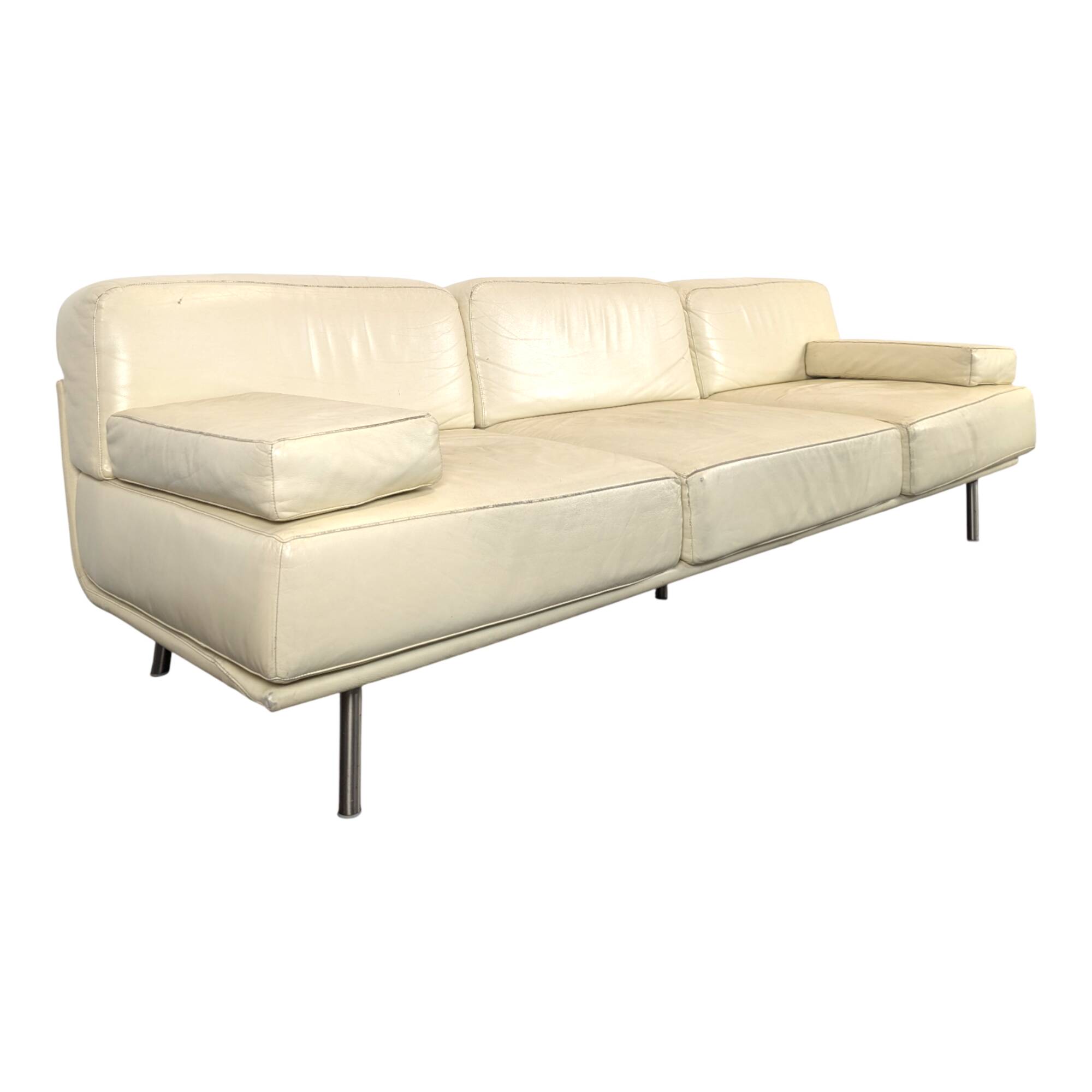 Cream leather 4-seater sofa