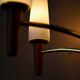 Scandinavian mid-century chandelier, teak, brass, opaline glass, 8 arms, 1950-1960.
