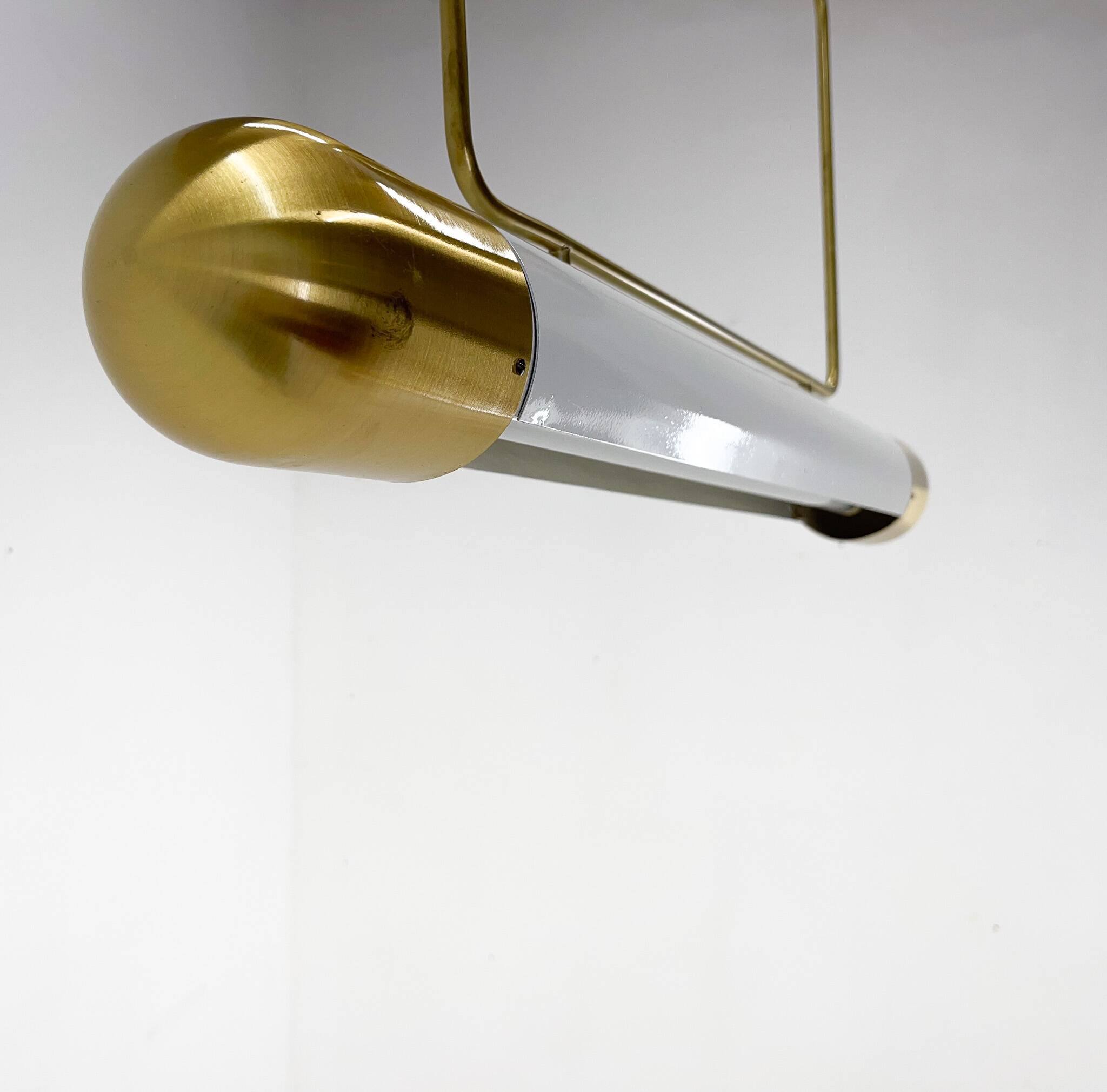 Mid-century Brass Long Pendant Light by Napako