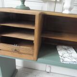 Console made with some old walnut elements. Unique smoky green piece.