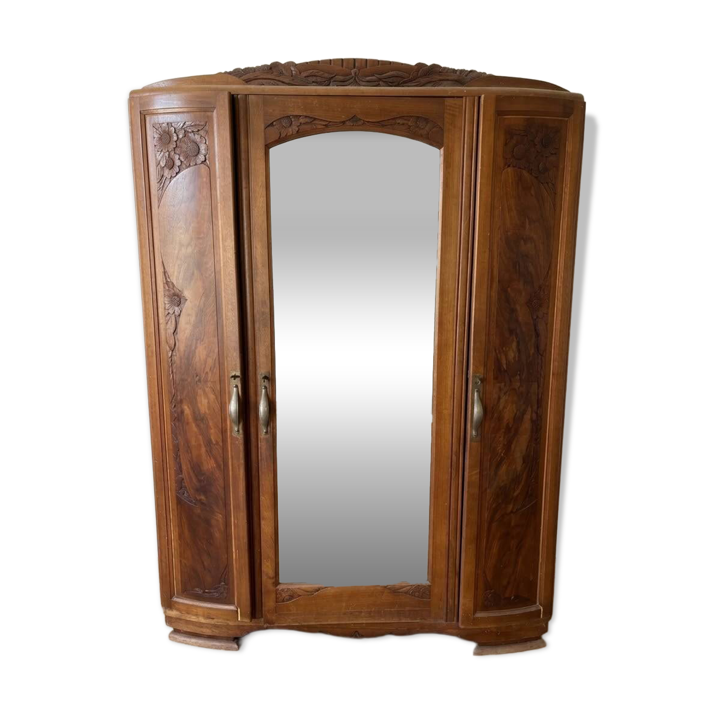Antique carved wooden wardrobe with mirror