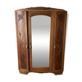 Antique carved wooden wardrobe with mirror