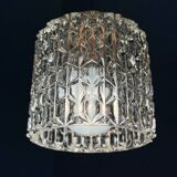 Vintage pendant light in chiseled glass and steel tube from the 70s