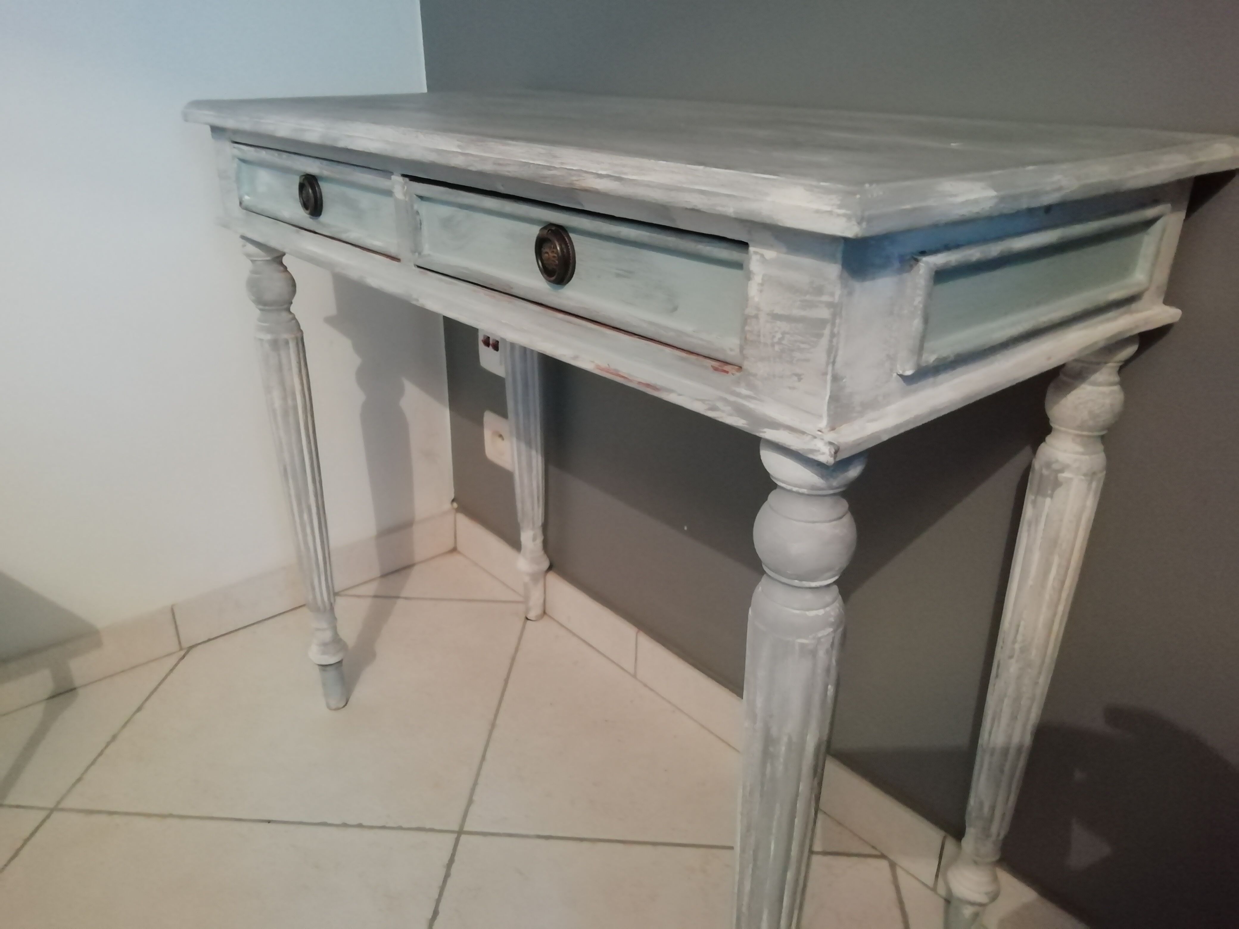 Desk / console painted and patinated 2 drawers