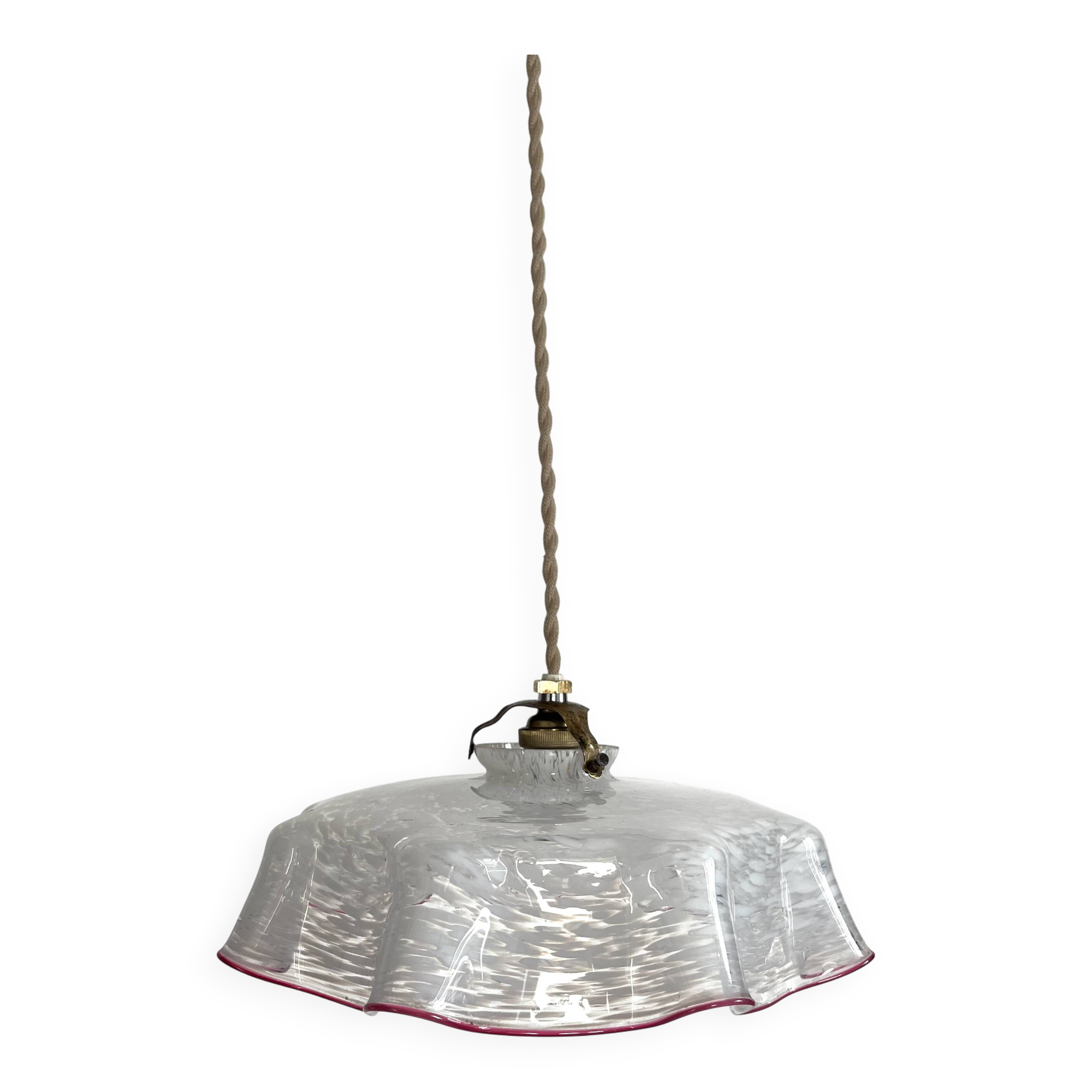 White clichy skirt suspension with raspberry spun glass edge