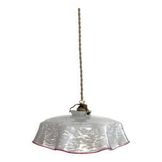 White clichy skirt suspension with raspberry spun glass edge