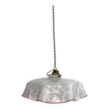 White clichy skirt suspension with raspberry spun glass edge