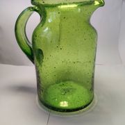 Bubble glass pitcher in the style of Biot or Empoli.