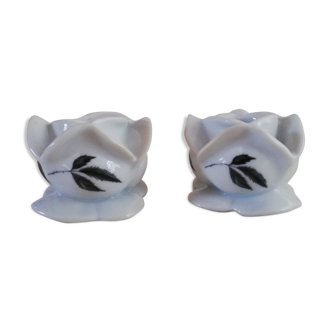 2 porcelain candle holders