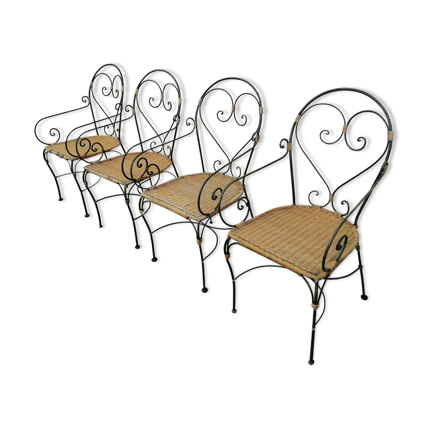 rattan chair and wrought iron