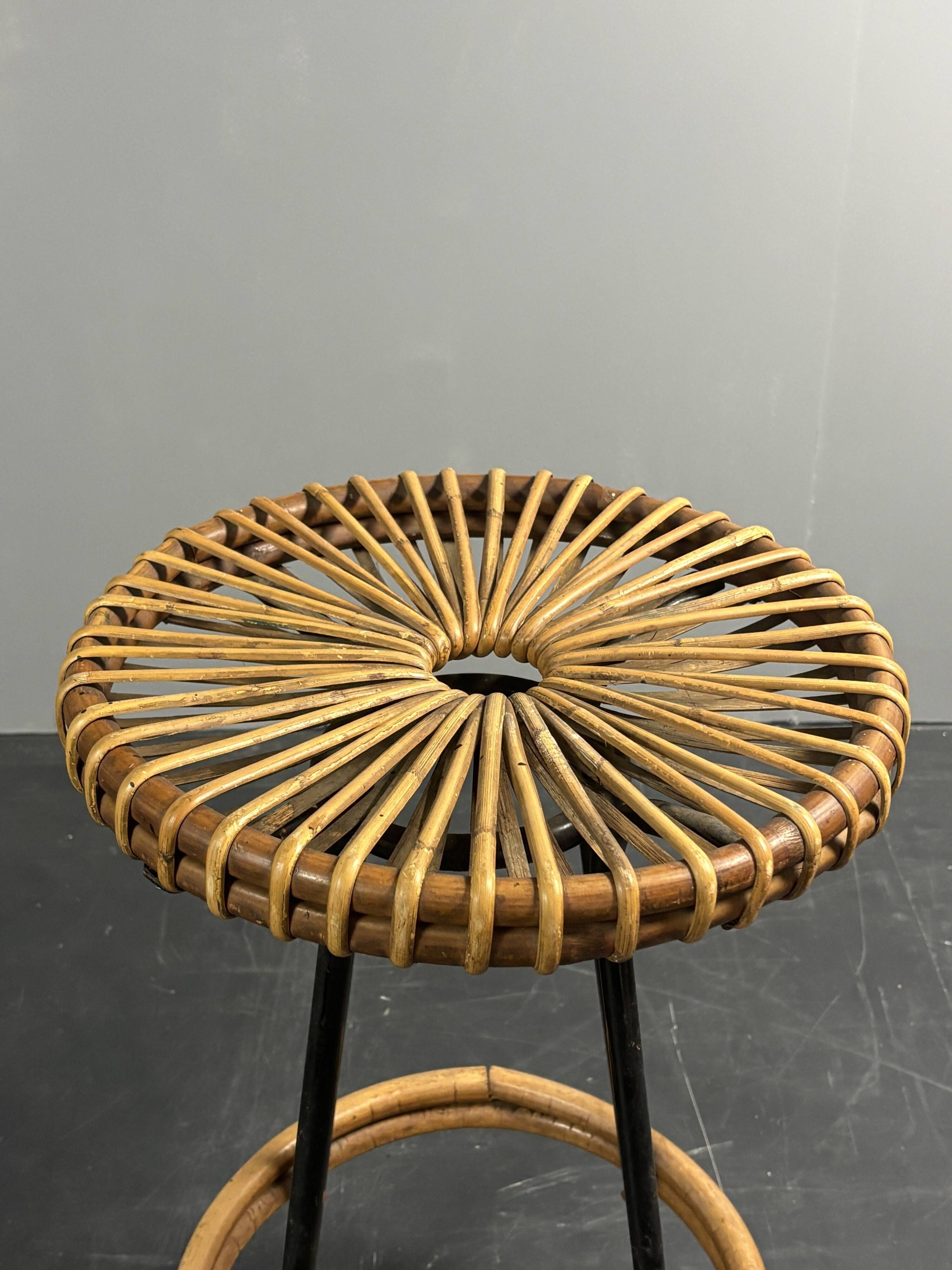 Midcentury Dutch rattan bamboo bar stools by Rohe Noordwolde, 1950s