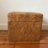 Vintage patchwork leather storage pouf circa 1960