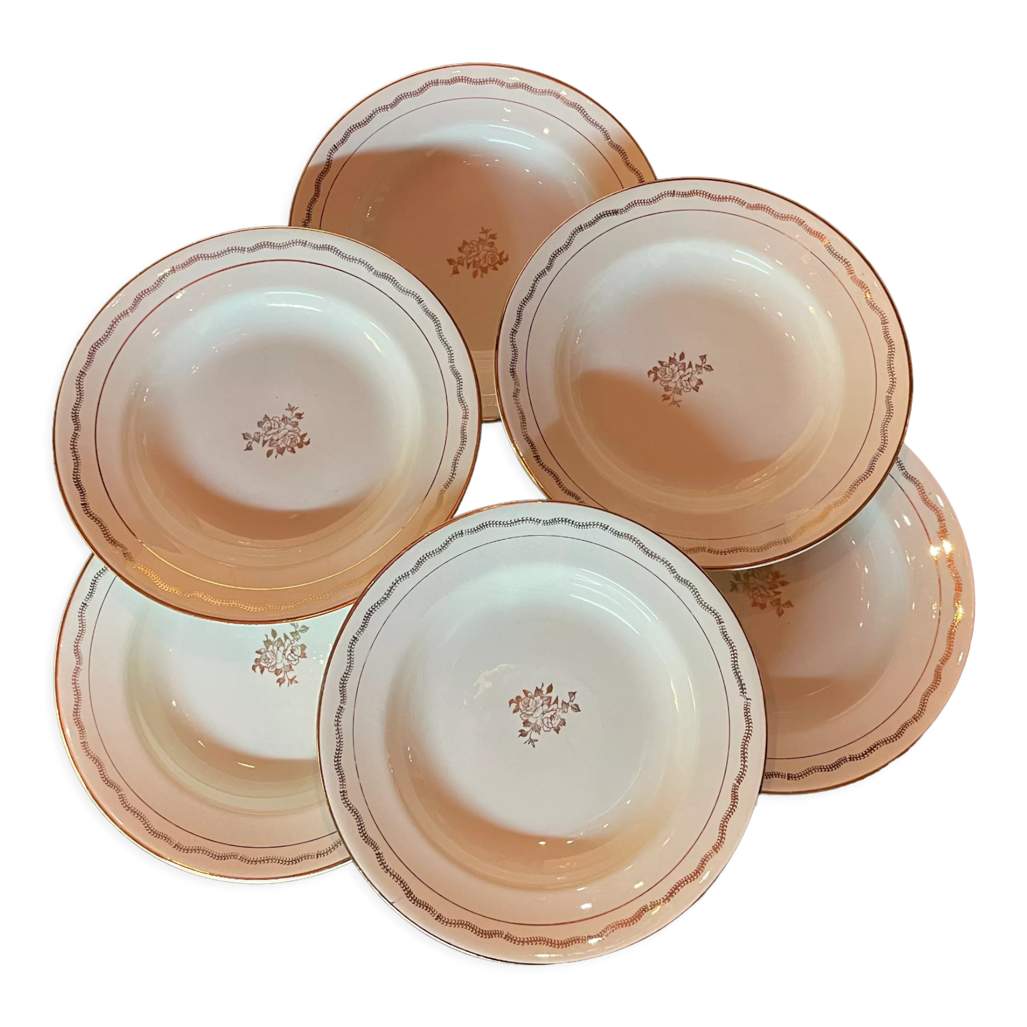 6 off-white and golden Amandinoise plates