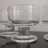 6 coupes cavalier transparents pied épais vintage en verre années 1970